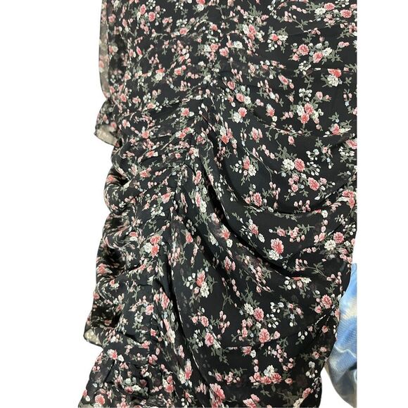 Lulus Estella Black Floral Print Ruched Ruffled Mini Dress Size M - Picture 10 of 11